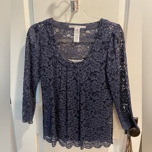 Diane Von Furstenberg DVF Hasina navy blue lace top with tank underlay, size 2